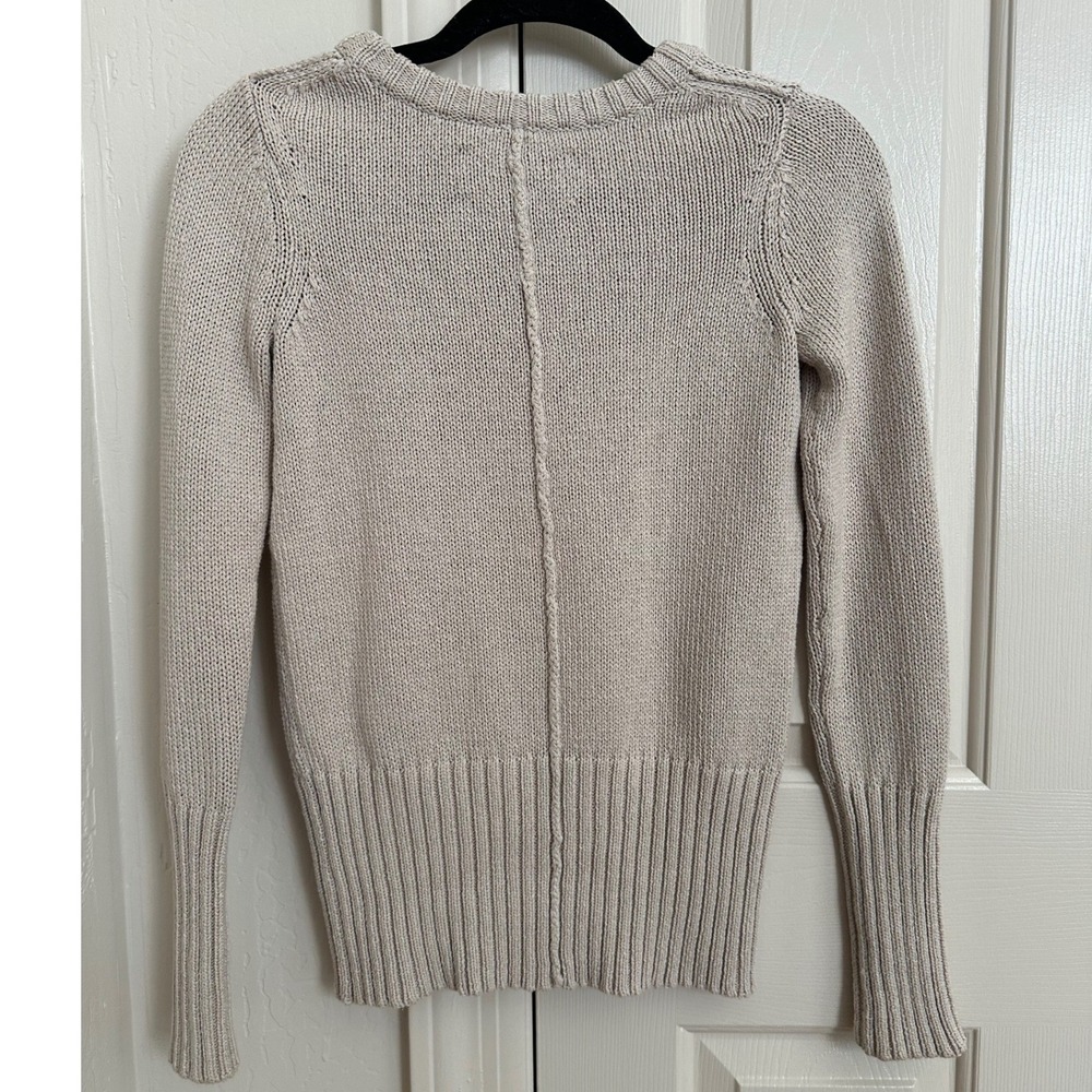 Brochu Walker Cotton Linen Ribbed Crewneck Sweater Back Seam Beige XS - Picture 3 of 7